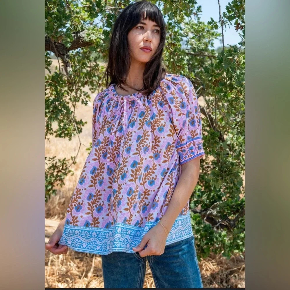 SZ BLOCKPRINTS  Tracy Cotton Top - Camel Essa sz L